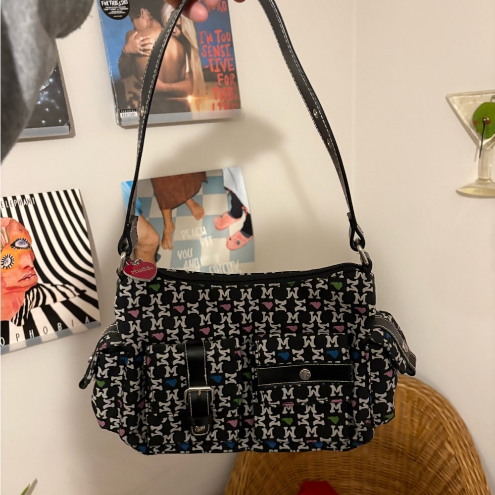 Mudd Black Shoulder Bag with Patterned Design